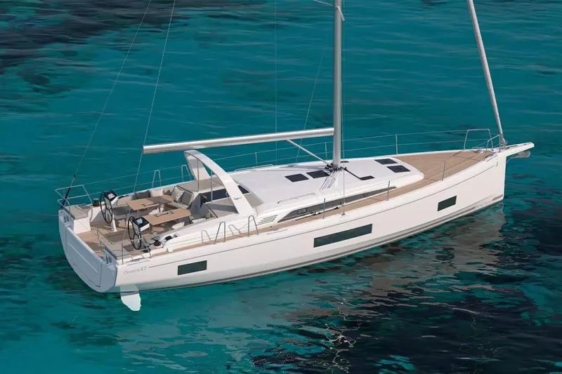 The Image of 2026 Beneteau Oceanis 47 sailboat on clear turquoise water. - 0
