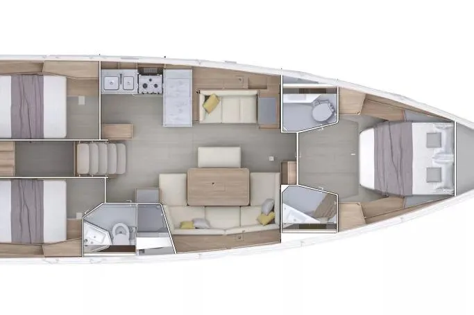 Slide: The Image of Floor plan of 2026 Beneteau Oceanis 47 yacht, featuring spacious cabins and modern amenities. - 12