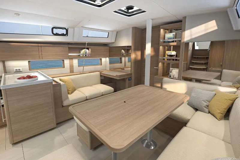 Slide: The Image of Luxurious interior of 2026 Beneteau Oceanis 47 yacht with modern furnishings and ample natural light. - 6