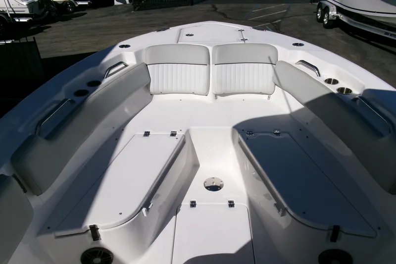 Slide: The Image of 2024 Sea Fox 248 Commander boat interior with spacious seating and storage compartments. - 11