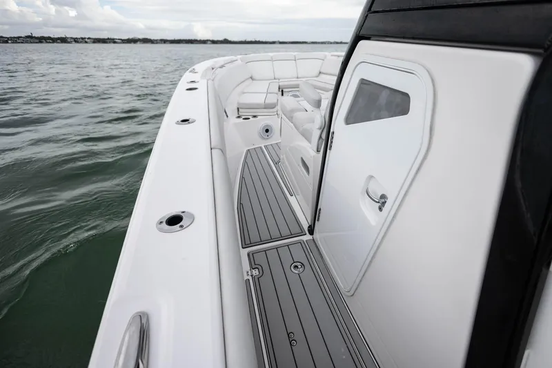 Slide: The Image of 2022 Sea Fox 368 Commander boat deck with sleek design and modern features. - 22