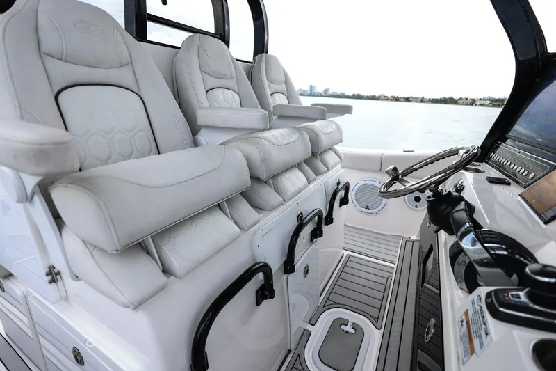 Slide: The Image of Luxurious interior of 2022 Sea Fox 368 Commander boat with plush seating and modern controls. - 34