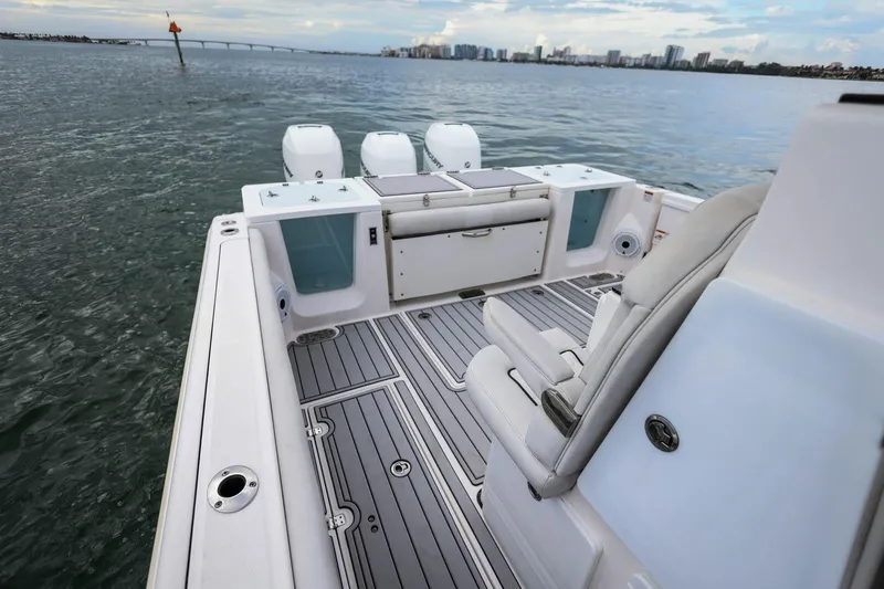 Slide: The Image of 2022 Sea Fox 368 Commander boat interior with seating and ocean view. - 37