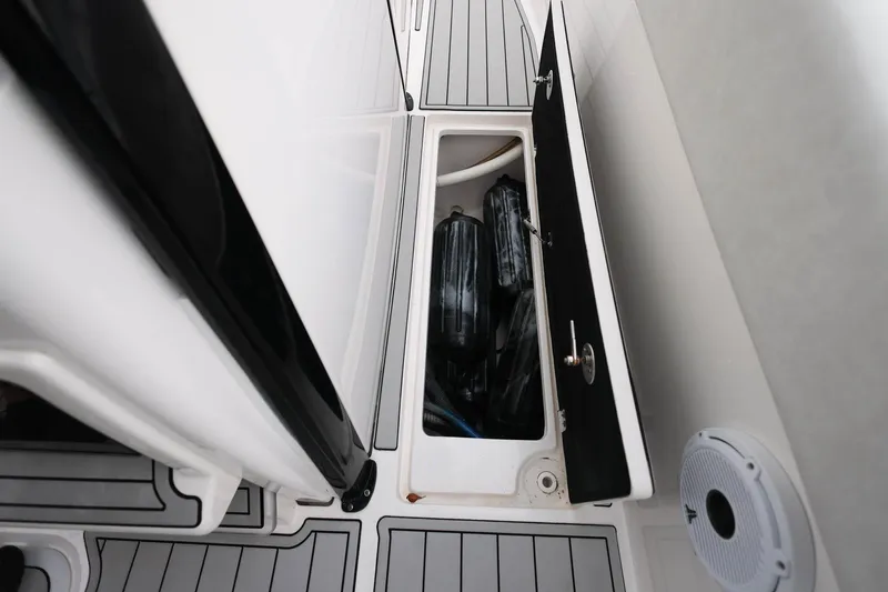 Slide: The Image of Storage compartment on 2022 Sea Fox 368 Commander boat, featuring sleek design and equipment. - 43