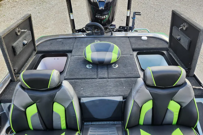 Slide: The Image of 2019 Skeeter FX21 boat interior with storage compartments and stylish seating. - 17