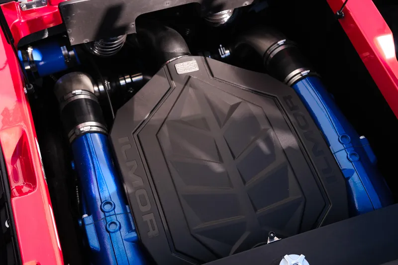 Slide: The Image of 2026 MasterCraft NXT22 engine with Ilmor branding, featuring blue and black components. - 28