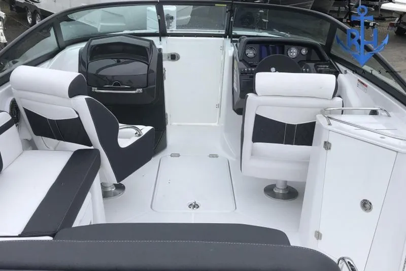 Slide: The Image of 2022 Monterey M4 boat interior with sleek seating and modern dashboard. - 3