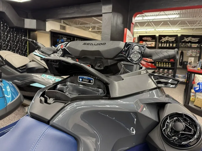 Slide: The Image of 2026 Sea-Doo GTX 230 watercraft displayed in showroom. - 14