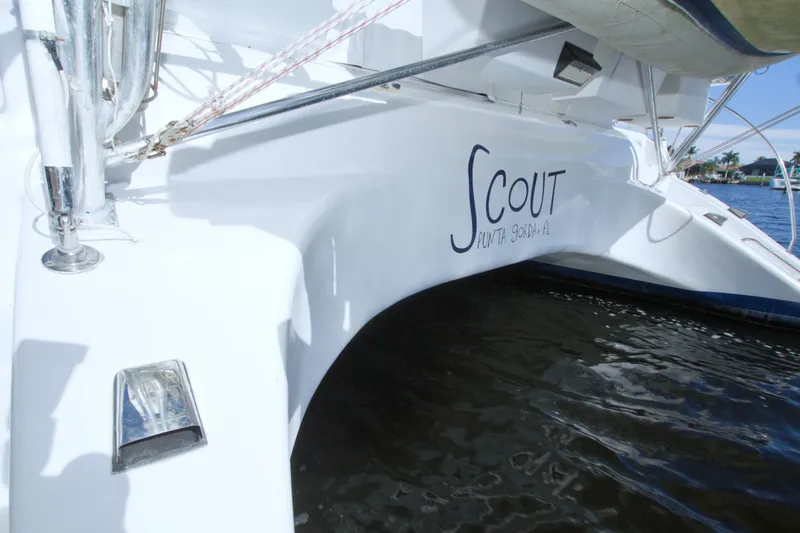 Slide: The Image of 1996 Manta 40 catamaran named "Scout" docked in Punta Gorda, Florida. - 14