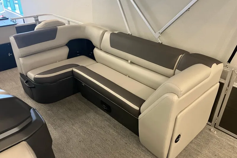 Slide: The Image of Luxurious seating on 2026 Sun Tracker Fishin' Barge 22 DLX pontoon boat. - 3