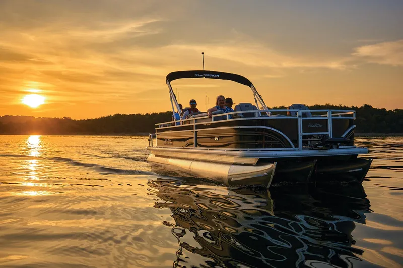 Slide: The Image of 2026 Sun Tracker Sportfish 24 XP3 pontoon boat interior with spacious seating and modern design. - 3