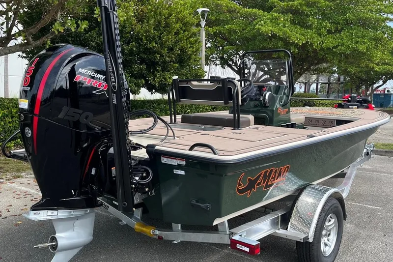 Slide: The Image of 2026 Mako 18 Pro Skiff Backwater Edition with Mercury Pro 150 engine. - 2