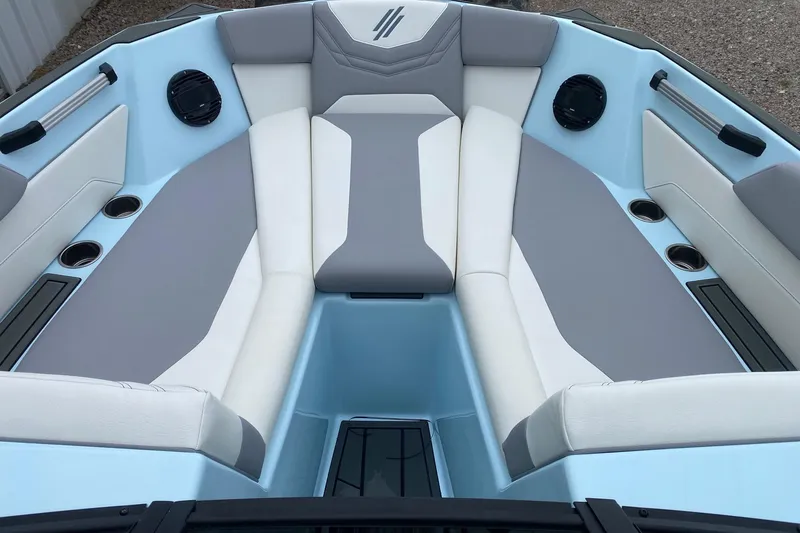 Slide: The Image of Interior of 2026 ATX Surf Boats 24 Type-S, featuring spacious seating and cup holders. - 9