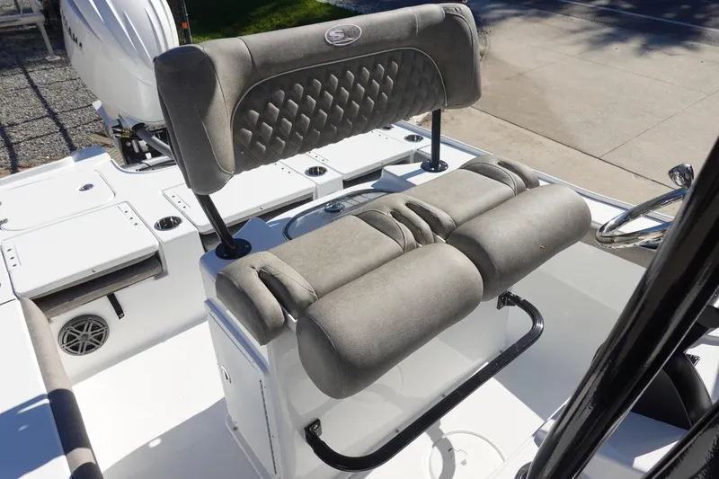 Slide: The Image of 2026 Sea Hunt BX 22 BR boat console with Garmin navigation system and steering wheel. - 18