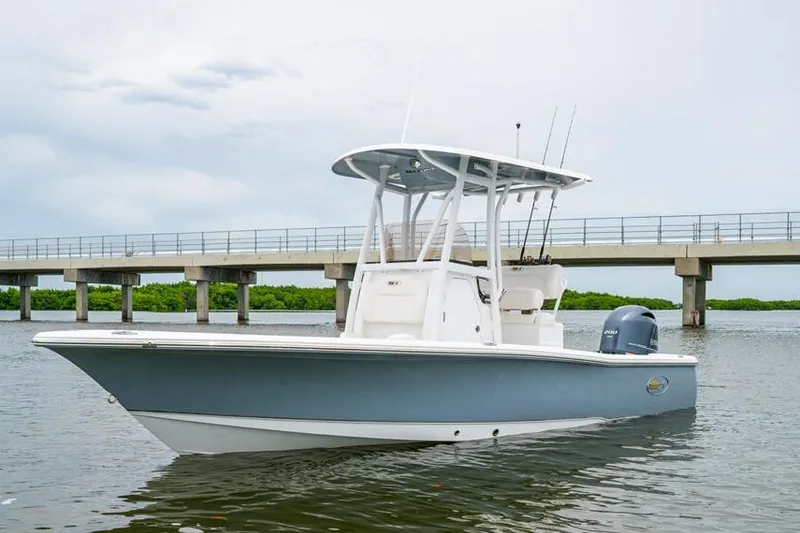 Slide: The Image of 2026 Sea Hunt BX 22 BR boat on trailer at Transition Watersports dealership. - 2