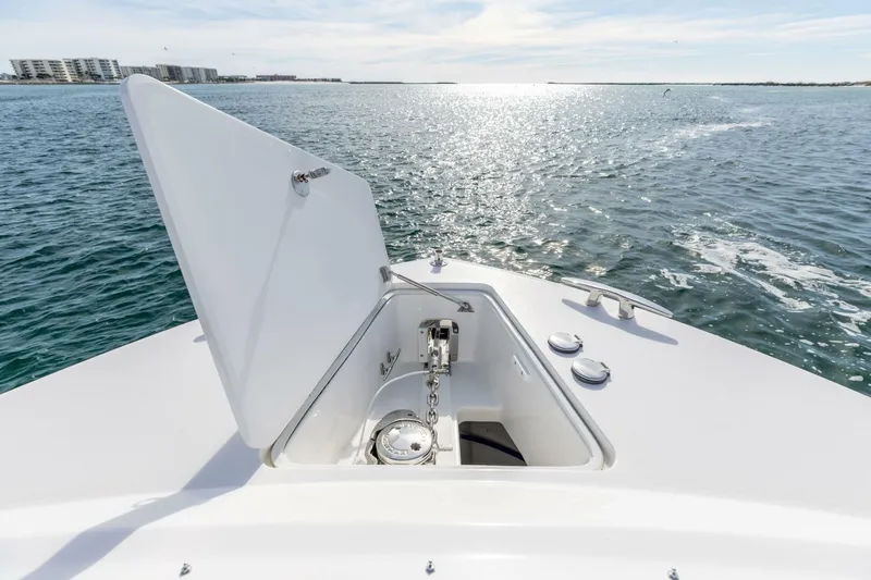 Slide: The Image of Bow of 2025 MJM 4 yacht with open anchor hatch on sunny ocean. - 35