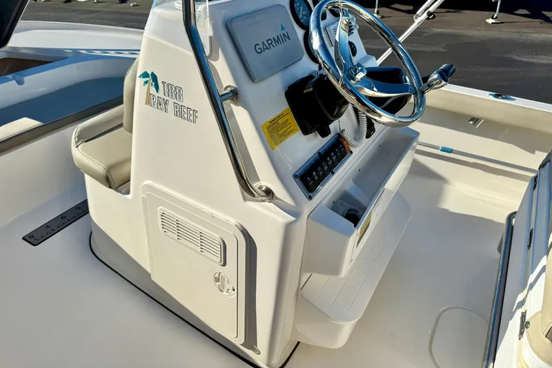 Slide: The Image of 2023 Key West 188 Bay Reef boat console with Garmin navigation system. - 23