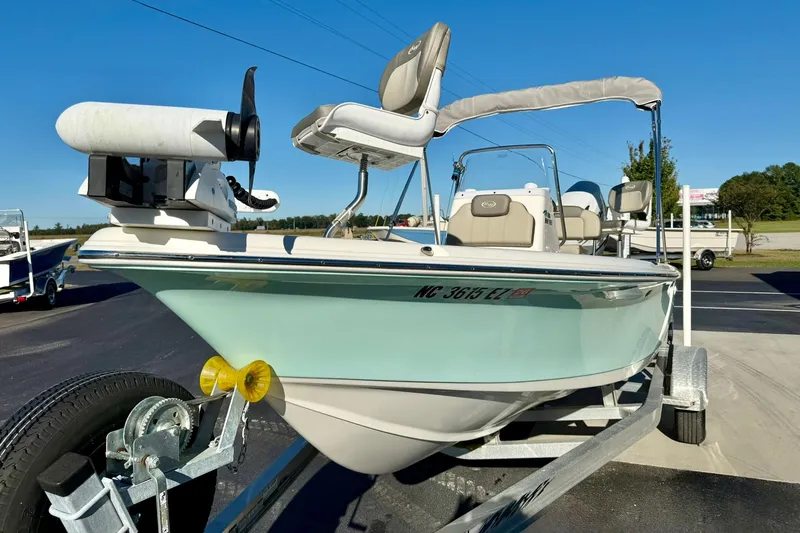 Slide: The Image of 2023 Key West 188 Bay Reef boat on trailer, featuring sleek design and modern equipment. - 8