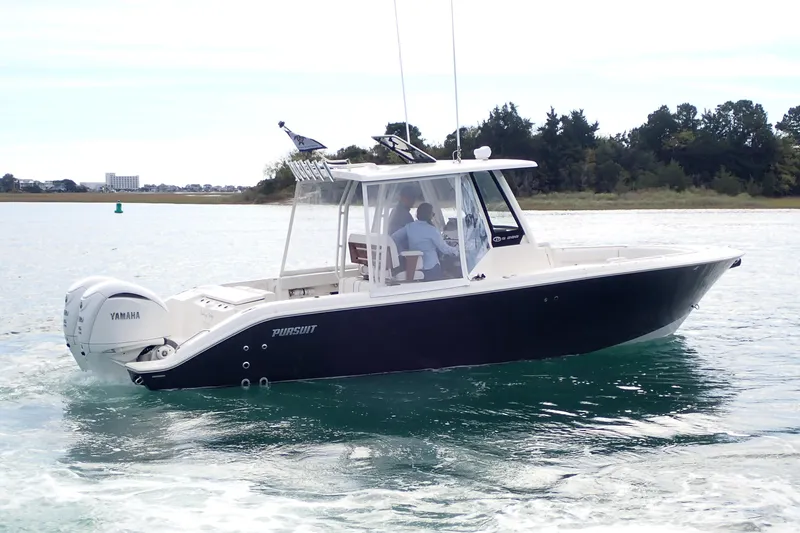 Slide: The Image of 2024 Pursuit S 288 Sport boat cruising on water with Yamaha engine. - 33