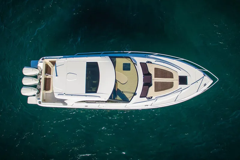 Slide: The Image of Manufacturer Provided Image: Aerial view of 2021 Intrepid 410 Evolution yacht on the water. - 6