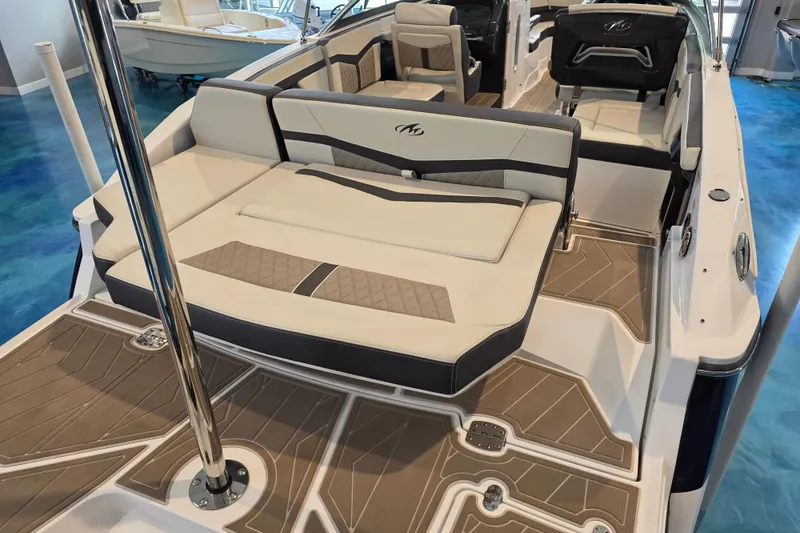 Slide: The Image of 2024 Monterey 275SS Super Sport boat interior with luxurious seating and stylish design. - 8