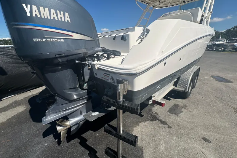 Slide: The Image of 2009 Scarab Sport 30 boat with Yamaha four-stroke engine on trailer. - 6