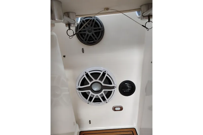 Slide: The Image of 1997 Tiara 3700 Open boat speakers and audio system detail. - 17