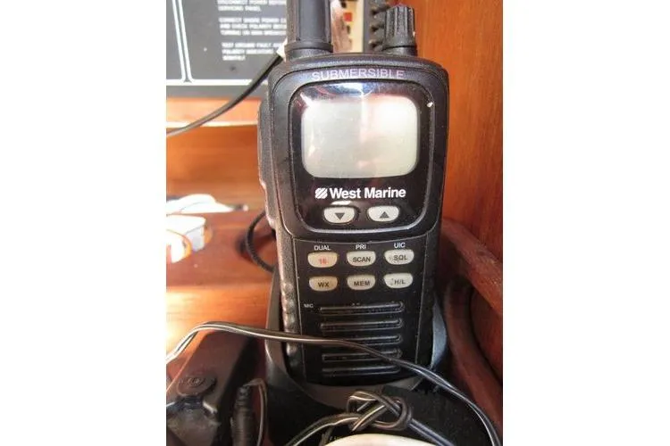 Slide: The Image of West Marine submersible radio on a CAL 28 sailboat, model year 1988. - 35