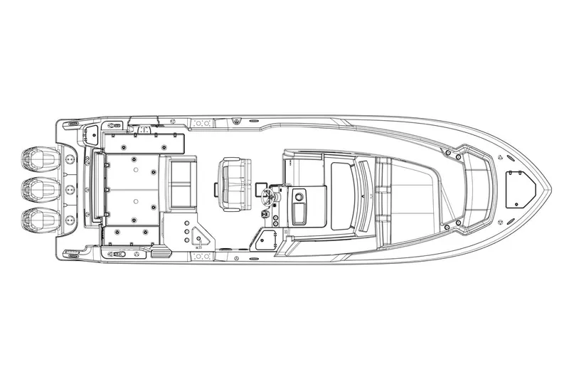 Slide: The Image of 2019 Boston Whaler 350 Realm boat with protective cover in a storage facility. - 16