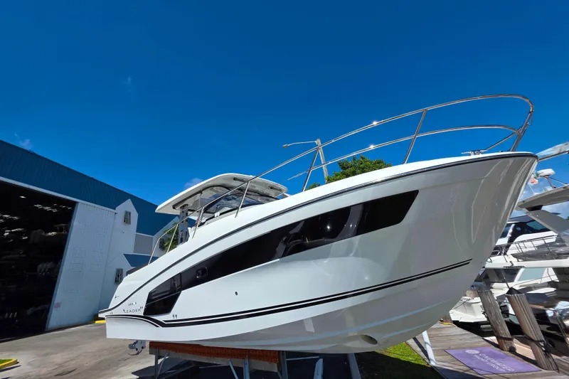 Slide: The Image of Twin Yamaha 425 V8 engines on a 2021 Jeanneau Leader 10.5 WA boat. - 3