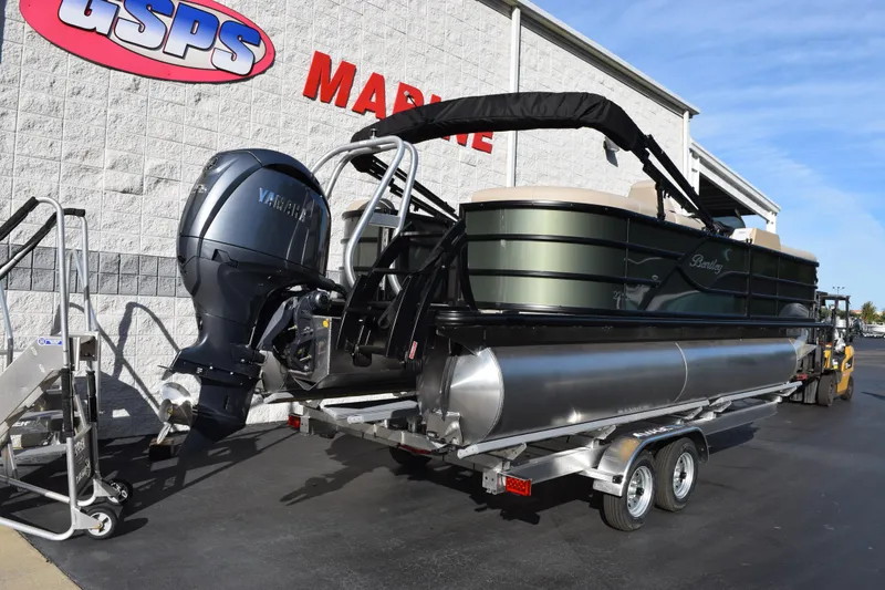 Slide: The Image of 2026 Bentley Pontoons Legacy 223 Navigator on trailer at GSPS Marine dealership. - 4