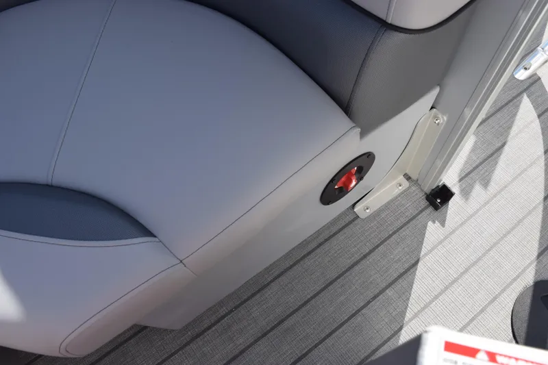 Slide: The Image of 2026 Bentley Pontoons Legacy 243 Navigator interior seating detail with gray upholstery. - 17