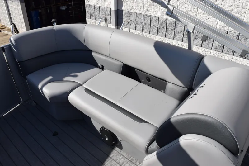 Slide: The Image of 2026 Bentley Pontoons Legacy 243 Navigator, luxurious gray seating detail. - 9