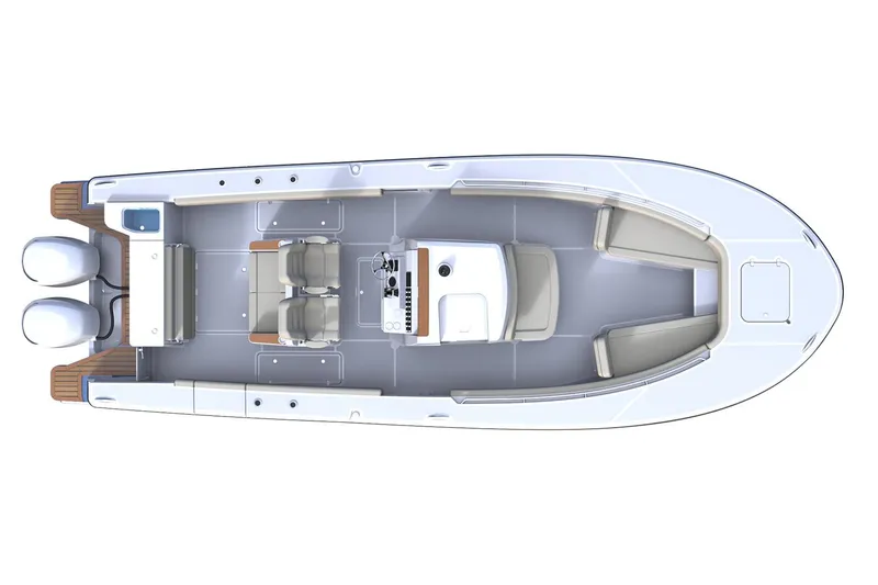 Slide: The Image of Manufacturer Provided Image: 2025 Southport 30 FE boat, top view, featuring dual engines and spacious seating. - 12