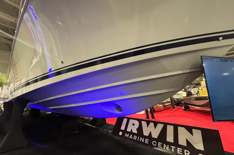 Slide: The Image of Manufacturer Provided Image: Top view of 2025 Southport 33 DC boat layout with dual engines. - 24