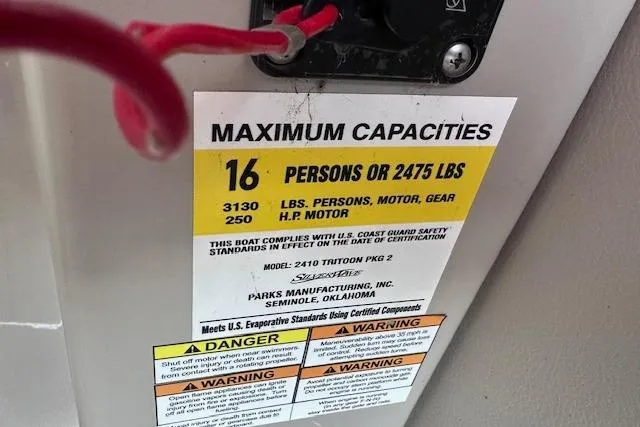 Slide: The Image of 2021 Silver Wave 2410 SW7 JS capacity label, maximum 16 persons or 2475 lbs. - 13