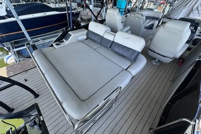 Slide: The Image of 2021 Silver Wave 2410 SW7 JS boat interior with luxurious seating and modern design. - 16