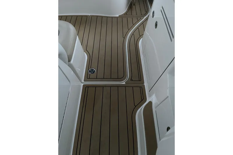 Slide: The Image of Teak flooring on 2008 Sea Ray 330 Sundancer boat interior. - 11