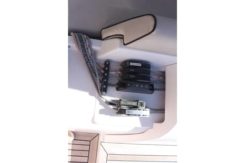 Slide: The Image of Shower area in 2021 Beneteau Oceanis Yacht 54, featuring modern fixtures and wooden paneling. - 20