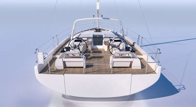 Slide: The Image of Anchor chain detail on 2021 Beneteau Oceanis Yacht 54, showcasing stainless steel fittings. - 34