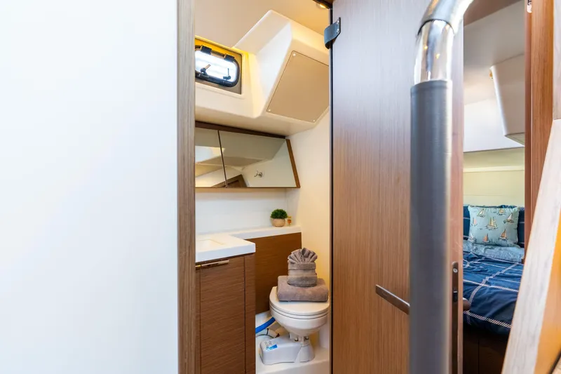 Slide: The Image of Luxurious bathroom interior of 2021 Beneteau Oceanis Yacht 54, featuring modern design and amenities. - 58