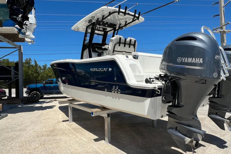 Slide: The Image of 2024 World Cat 260 CC-X boat with Yamaha outboard engine on display. - 5