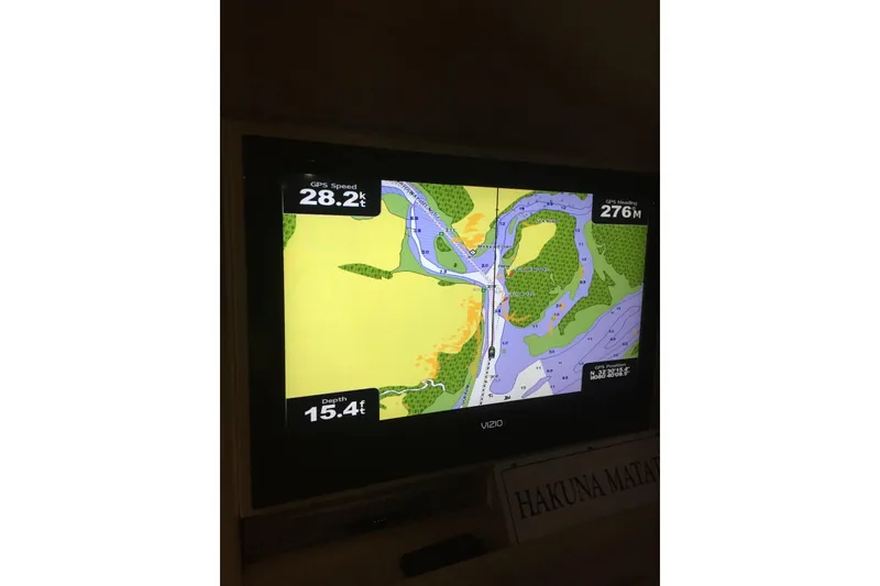 Slide: The Image of Navigation display on 1996 Ocean Yachts 48 Super Sport, showing speed and depth. - 43