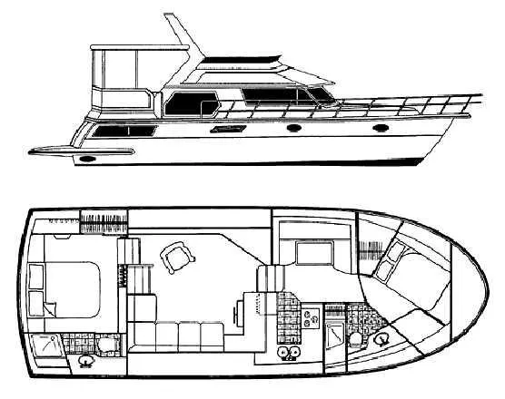 Slide: The Image of Diagram of a 1998 Carver 445 Aft Cabin Motor Yacht with interior layout. - 47
