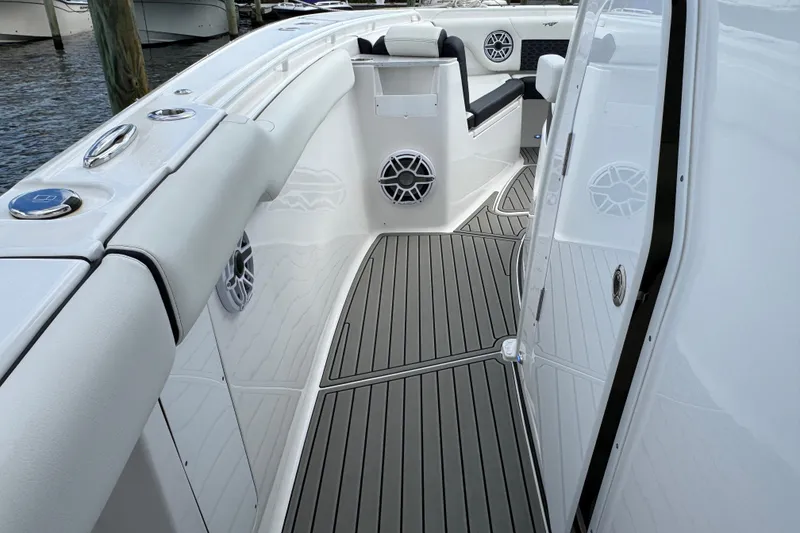 Slide: The Image of 2025 Tidewater 302 CC Adventure boat interior with sleek design and modern features. - 71