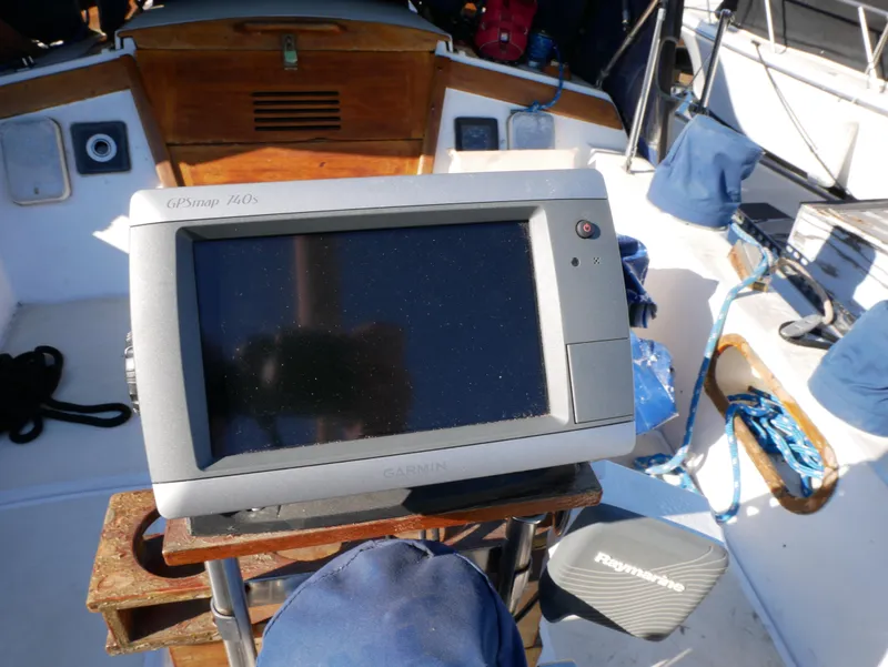 Slide: The Image of Cockpit of 1982 Catalina 38 sailboat with GPS navigation system. - 11