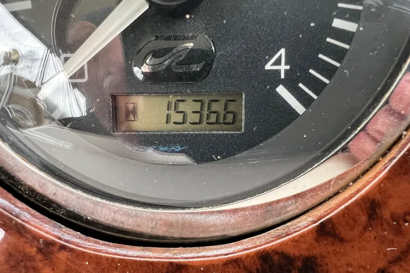 Slide: The Image of Close-up of Sea Ray 400 Sedan Bridge 2000 hour meter displaying 1536.6 hours. - 71