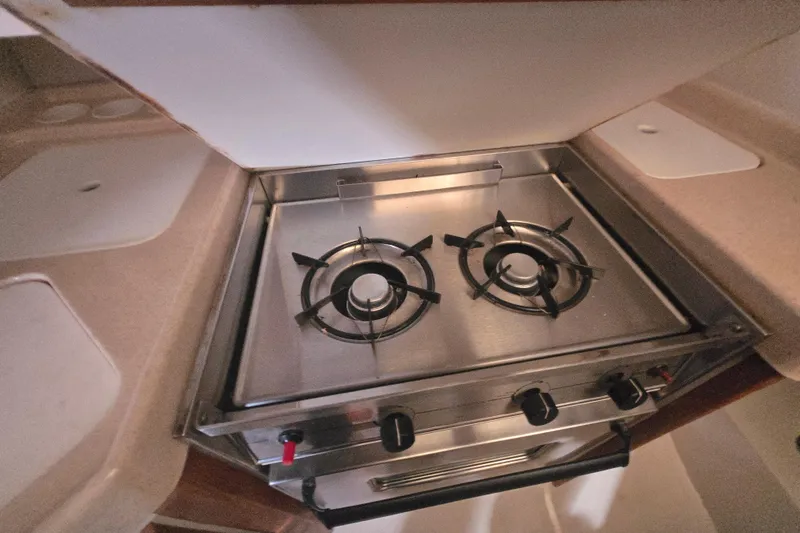 Slide: The Image of Stainless steel two-burner stove in 1999 Catalina 28 MkII yacht kitchen. - 37