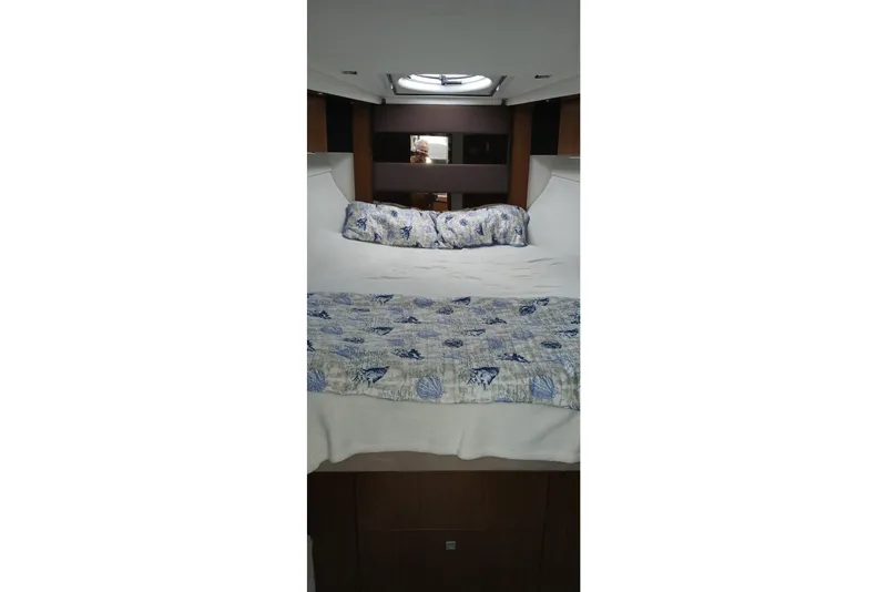 Slide: The Image of Luxurious bedroom interior of 2014 Cruisers Yachts 41 Cantius with elegant bedding. - 20