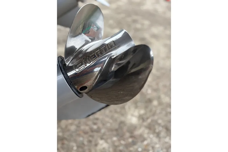 Slide: The Image of Close-up of a Mercury Enertia propeller on a 2020 Protector 310 Targa boat. - 6